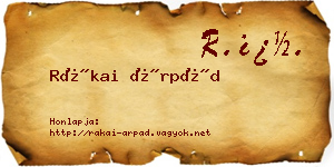 Rákai Árpád névjegykártya