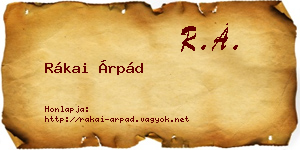 Rákai Árpád névjegykártya